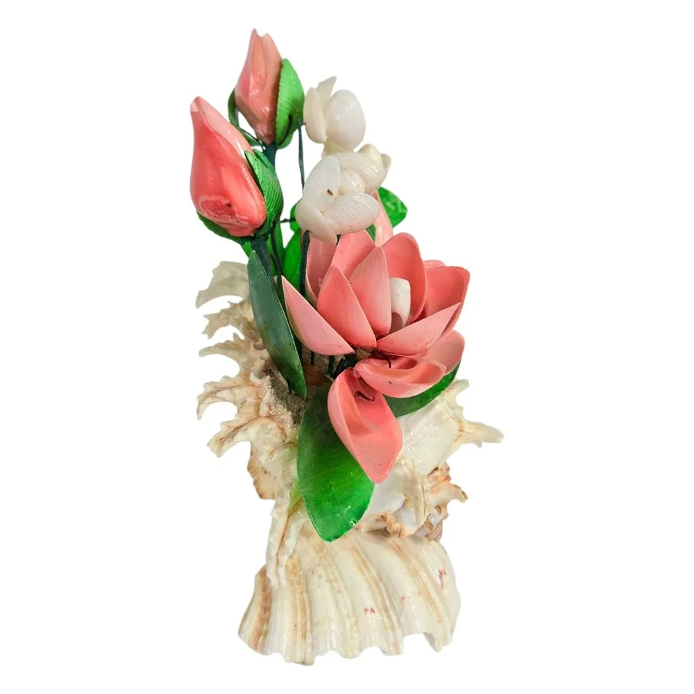 Vintage Sea Shell Pink Green‎ Flowers Handmade Bouquet Seashell Sand Beach